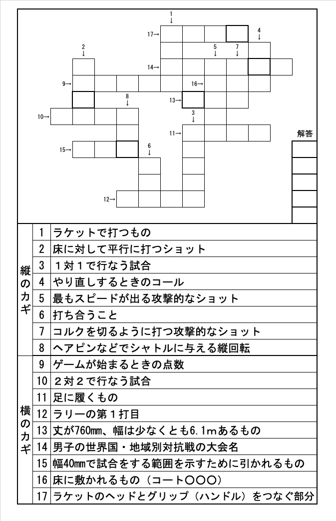 特別企画 バドミントン クロスワードパズルに挑戦しよう バドスピ Badminton Spirit